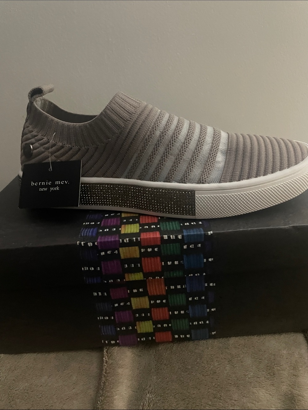 bernie mev. Gray Knit Slip-On with Sparkle Side Panel